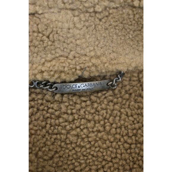 $5K DOLCE GABBANA BROWN CRACKED LEATHER BOMBER SHEARLING ZIP JACKET 54 / US 44 - Picture 9 of 12